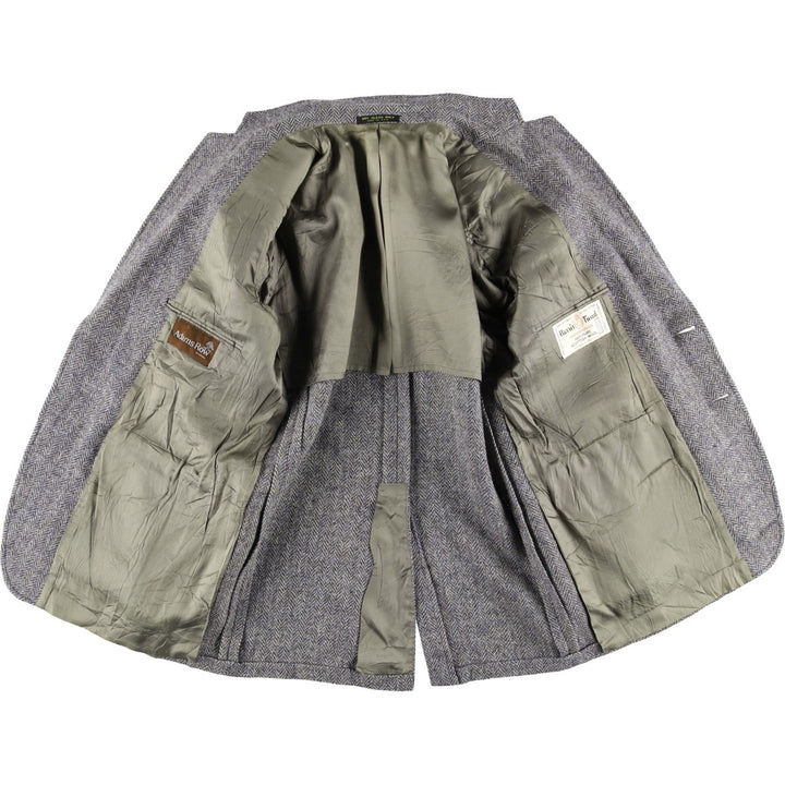 80s-90'S Adams Row Harris Tweed Herringbone Wool Tailored Jacket, Made in USA, Men's Size Medium wool gray type Vintage Second Hand