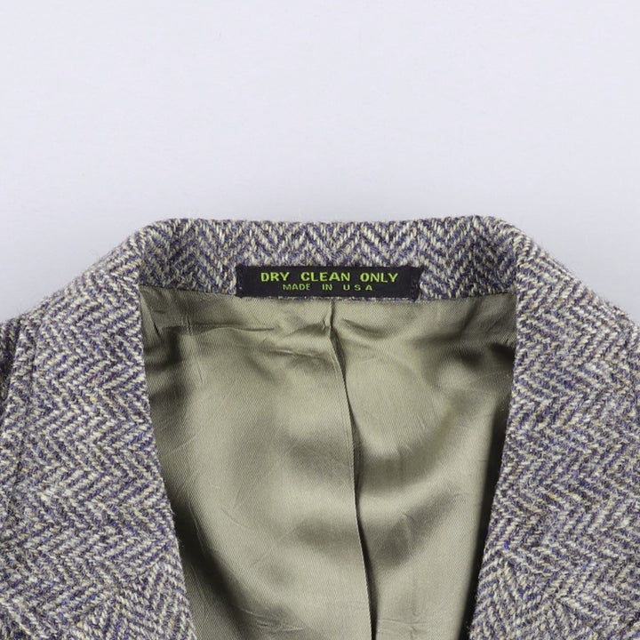 80s-90'S Adams Row Harris Tweed Herringbone Wool Tailored Jacket, Made in USA, Men's Size Medium wool gray type Vintage Second Hand