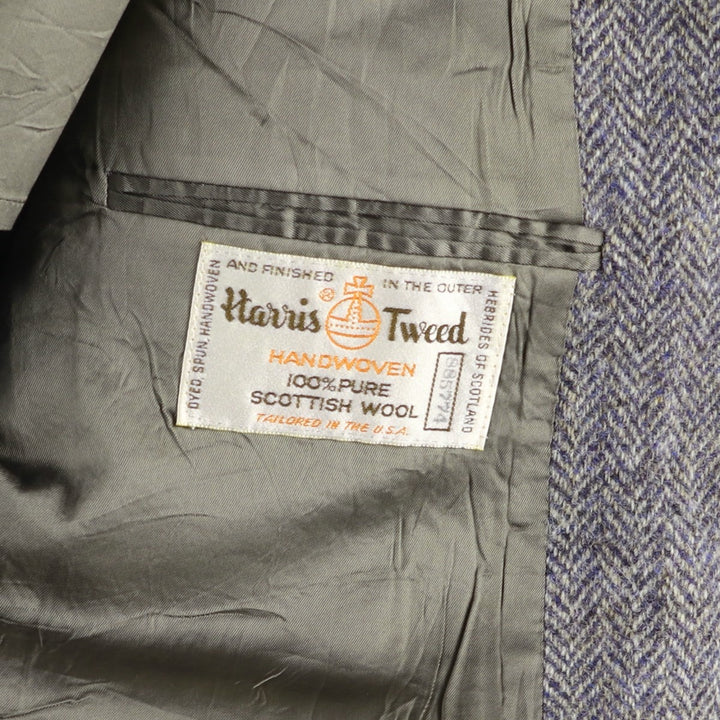80s-90'S Adams Row Harris Tweed Herringbone Wool Tailored Jacket, Made in USA, Men's Size Medium wool gray type Vintage Second Hand