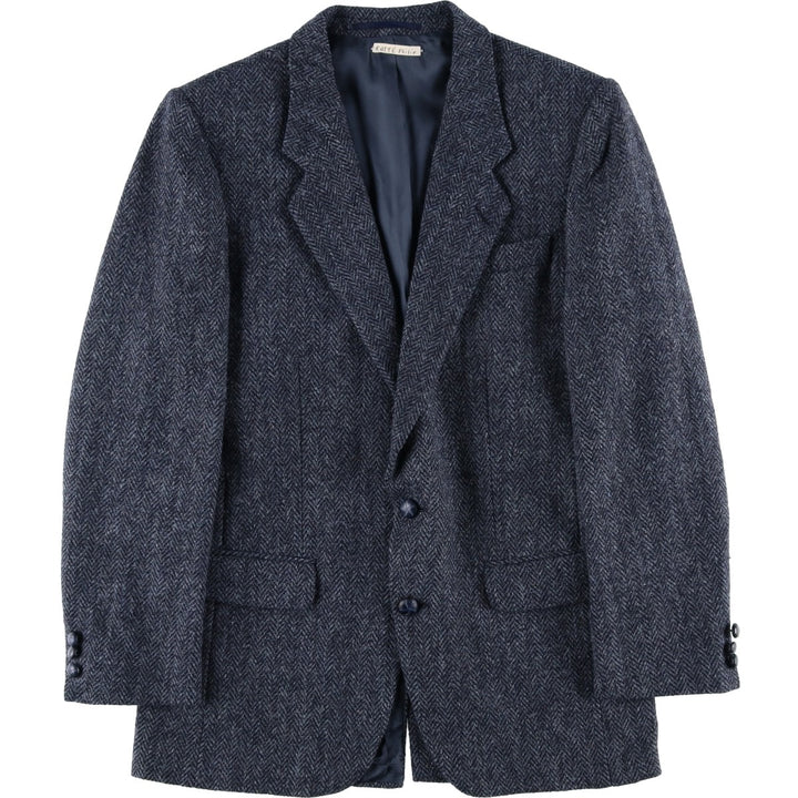 1990'S EATON BIRKDALE Harris Tweed Herringbone Wool Tailored Jacket, Made in Canada, Men's Size Medium wool navy blue type Vintage Second Hand