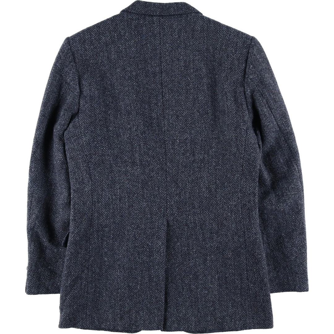 1990'S EATON BIRKDALE Harris Tweed Herringbone Wool Tailored Jacket, Made in Canada, Men's Size Medium wool navy blue type Vintage Second Hand