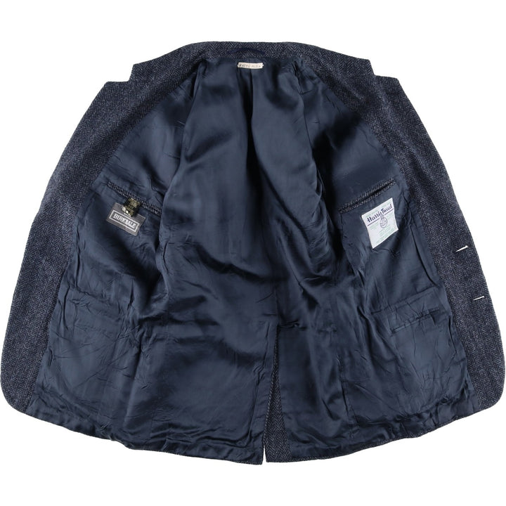 1990'S EATON BIRKDALE Harris Tweed Herringbone Wool Tailored Jacket, Made in Canada, Men's Size Medium wool navy blue type Vintage Second Hand