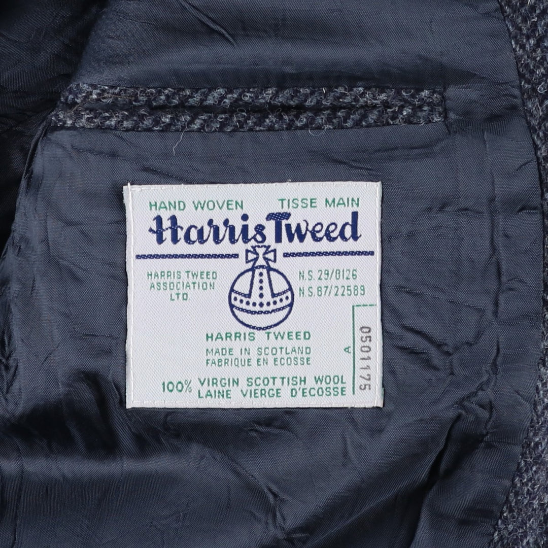 1990'S EATON BIRKDALE Harris Tweed Herringbone Wool Tailored Jacket, Made in Canada, Men's Size Medium wool navy blue type Vintage Second Hand