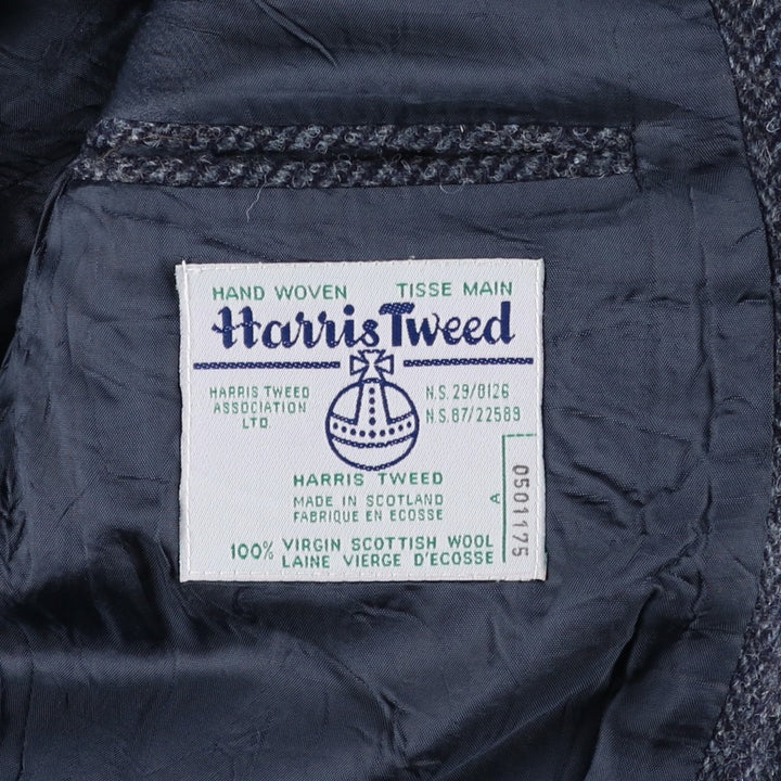 1990'S EATON BIRKDALE Harris Tweed Herringbone Wool Tailored Jacket, Made in Canada, Men's Size Medium wool navy blue type Vintage Second Hand