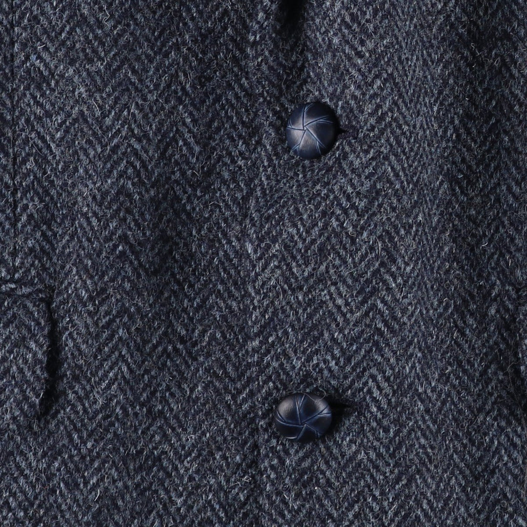 1990'S EATON BIRKDALE Harris Tweed Herringbone Wool Tailored Jacket, Made in Canada, Men's Size Medium wool navy blue type Vintage Second Hand