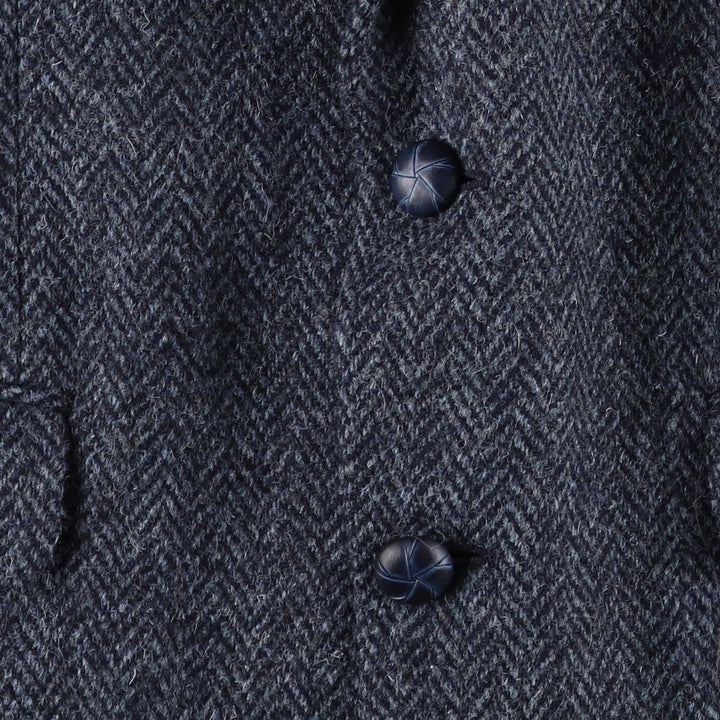 1990'S EATON BIRKDALE Harris Tweed Herringbone Wool Tailored Jacket, Made in Canada, Men's Size Medium wool navy blue type Vintage Second Hand