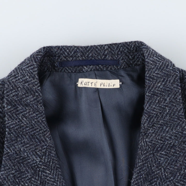 1990'S EATON BIRKDALE Harris Tweed Herringbone Wool Tailored Jacket, Made in Canada, Men's Size Medium wool navy blue type Vintage Second Hand