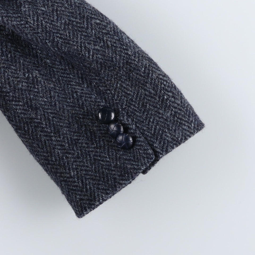 1990'S EATON BIRKDALE Harris Tweed Herringbone Wool Tailored Jacket, Made in Canada, Men's Size Medium wool navy blue type Vintage Second Hand