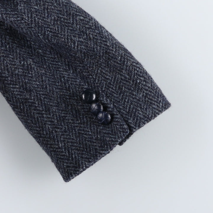 1990'S EATON BIRKDALE Harris Tweed Herringbone Wool Tailored Jacket, Made in Canada, Men's Size Medium wool navy blue type Vintage Second Hand