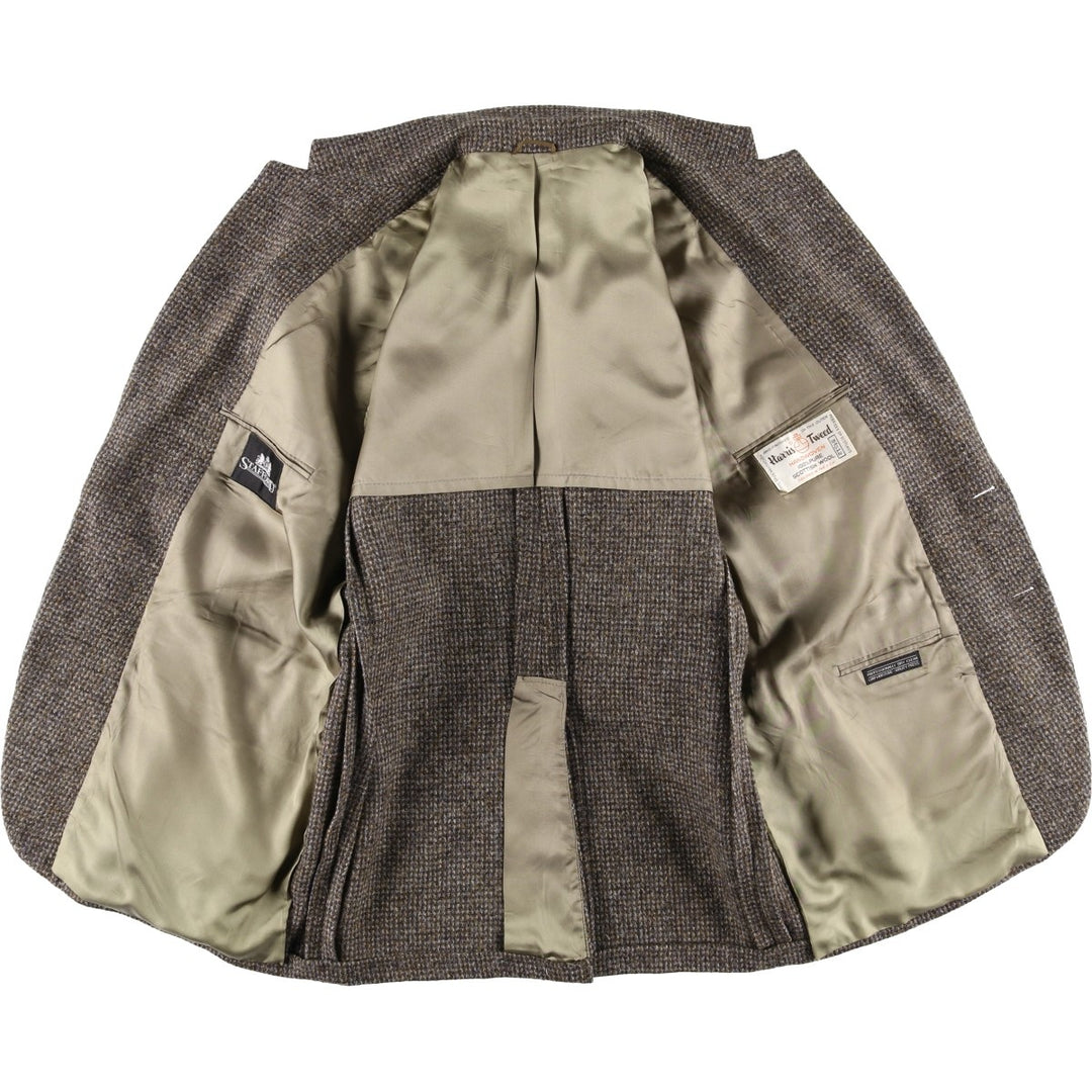 80s-90'S Stafford Harris Tweed wool tailored jacket, made in USA, men's size L wool brown type Vintage Second Hand