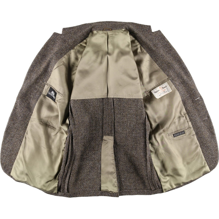 80s-90'S Stafford Harris Tweed wool tailored jacket, made in USA, men's size L wool brown type Vintage Second Hand