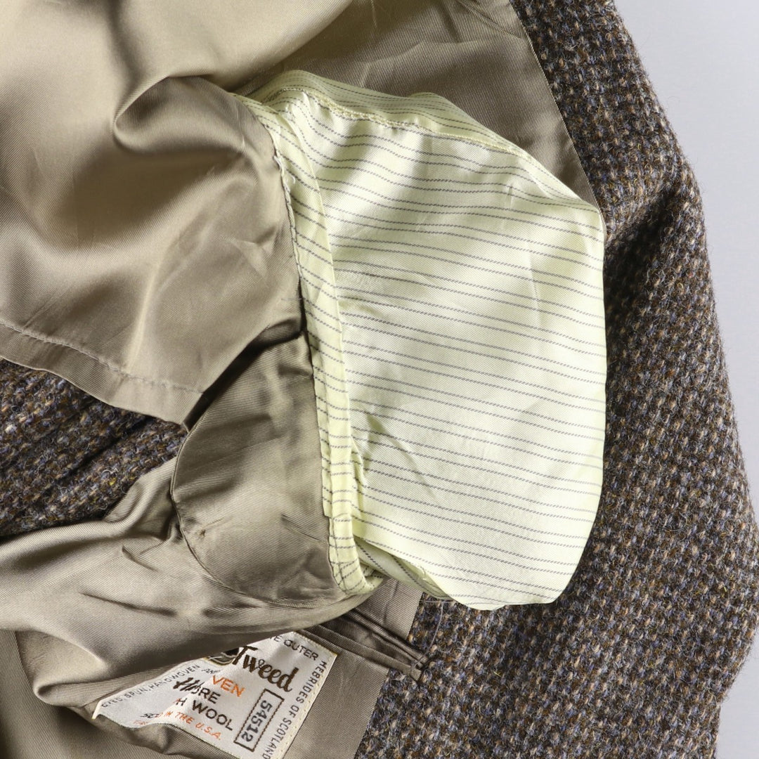 80s-90'S Stafford Harris Tweed wool tailored jacket, made in USA, men's size L wool brown type Vintage Second Hand