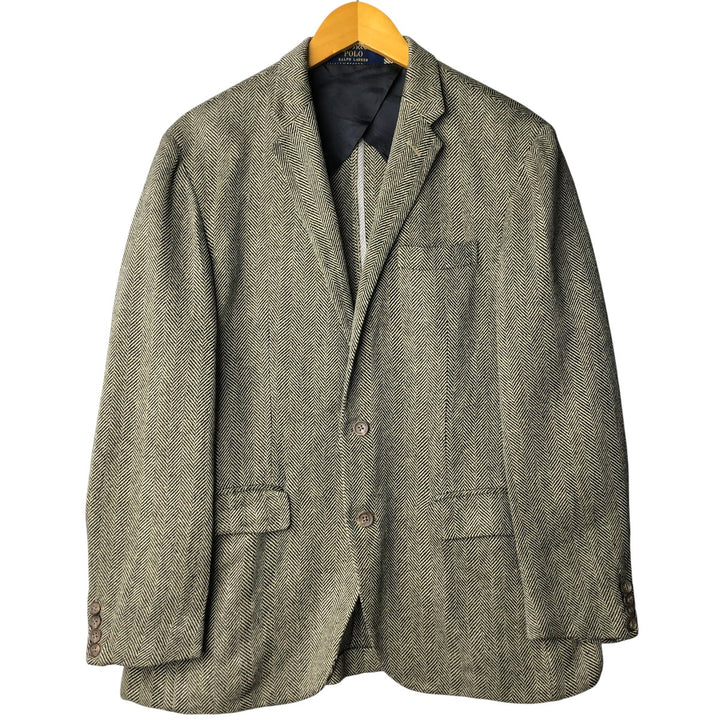 Ralph Lauren POLO RALPH LAUREN Herringbone Silk and Linen Tailored Jacket, Men's Size M linen pale white type Vintage Second Hand