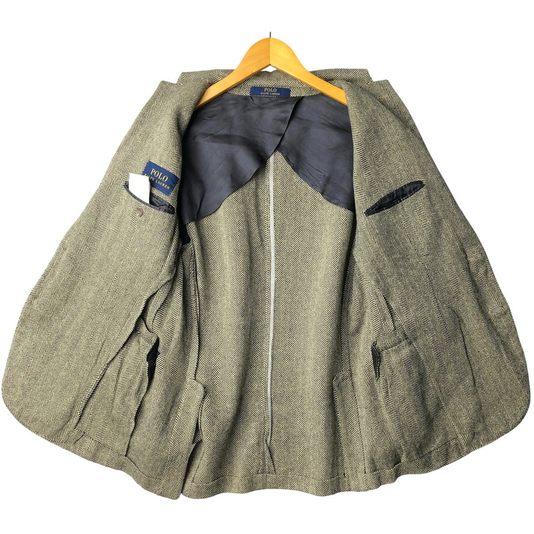 Ralph Lauren POLO RALPH LAUREN Herringbone Silk and Linen Tailored Jacket, Men's Size M linen pale white type Vintage Second Hand