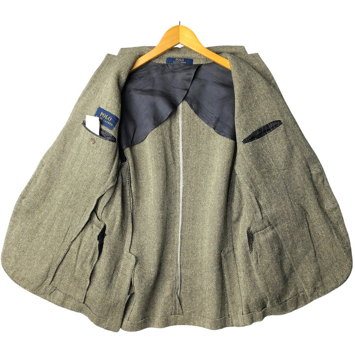 Ralph Lauren POLO RALPH LAUREN Herringbone Silk and Linen Tailored Jacket, Men's Size M linen pale white type Vintage Second Hand