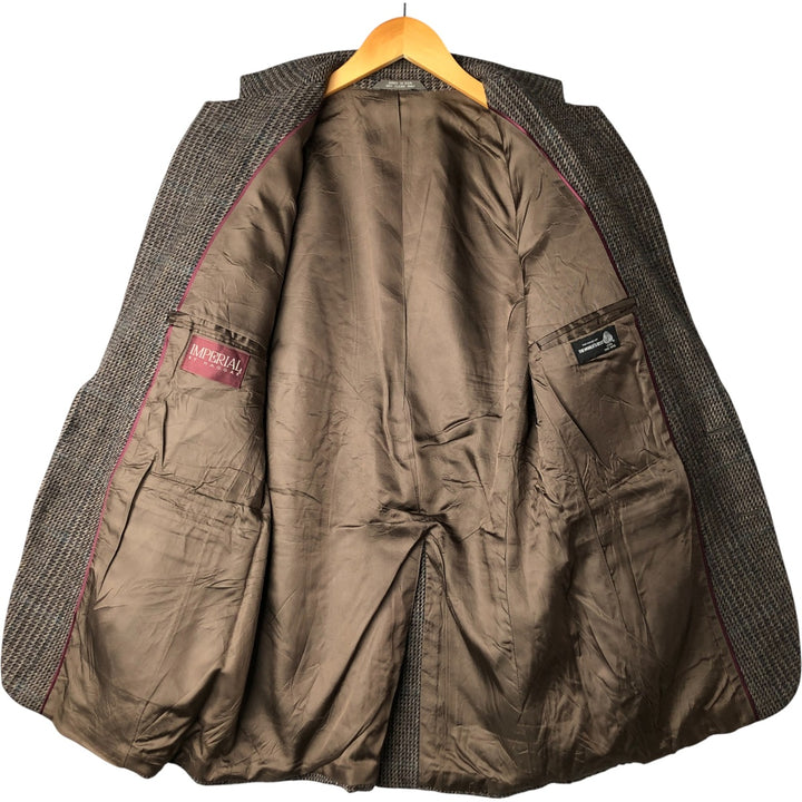 Haggar Imperial Check Pattern Wool Tailored Jacket, Made in USA, Men's Size Medium wool brown type Vintage Second Hand