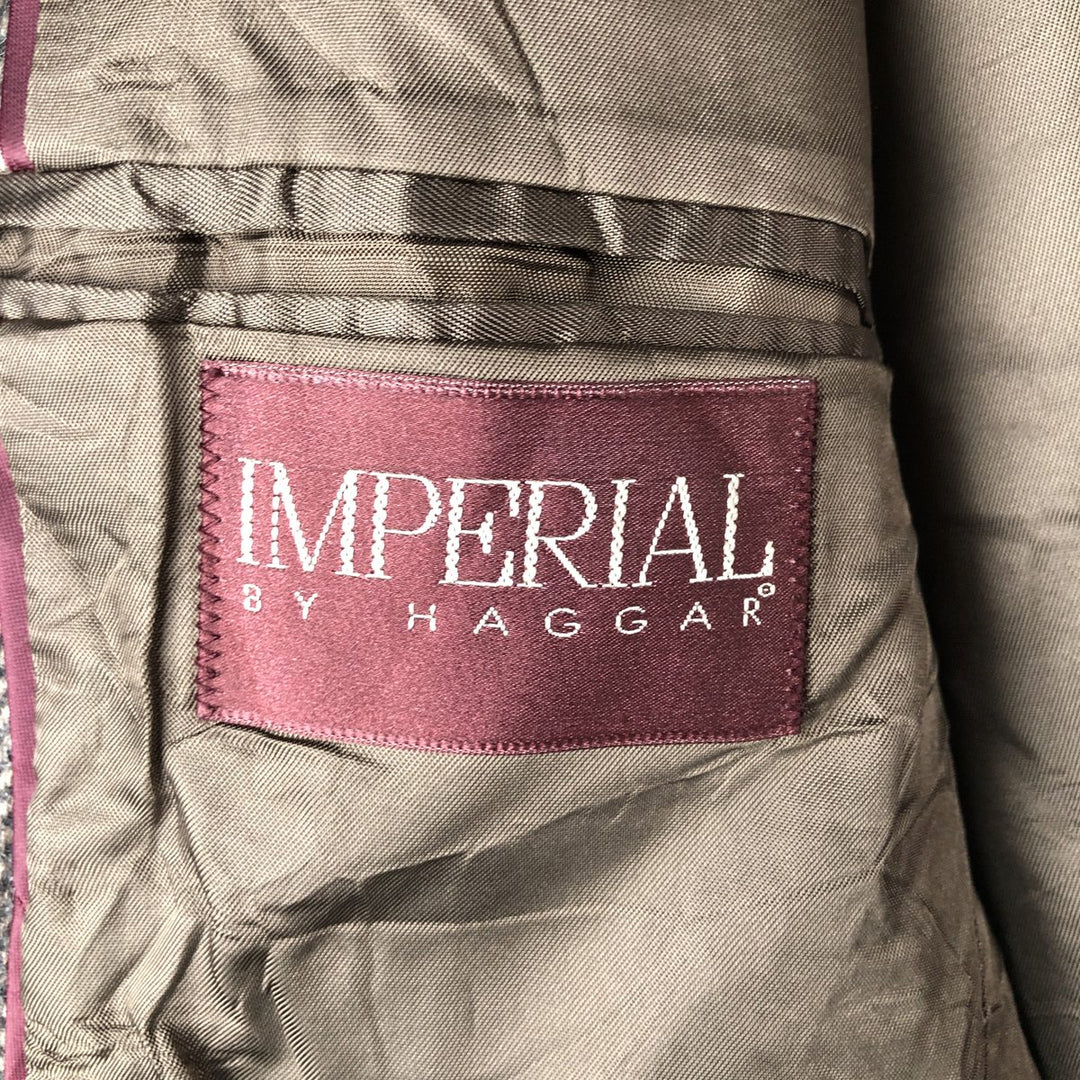 Haggar Imperial Check Pattern Wool Tailored Jacket, Made in USA, Men's Size Medium wool brown type Vintage Second Hand