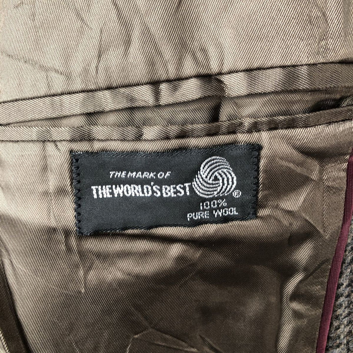 Haggar Imperial Check Pattern Wool Tailored Jacket, Made in USA, Men's Size Medium wool brown type Vintage Second Hand