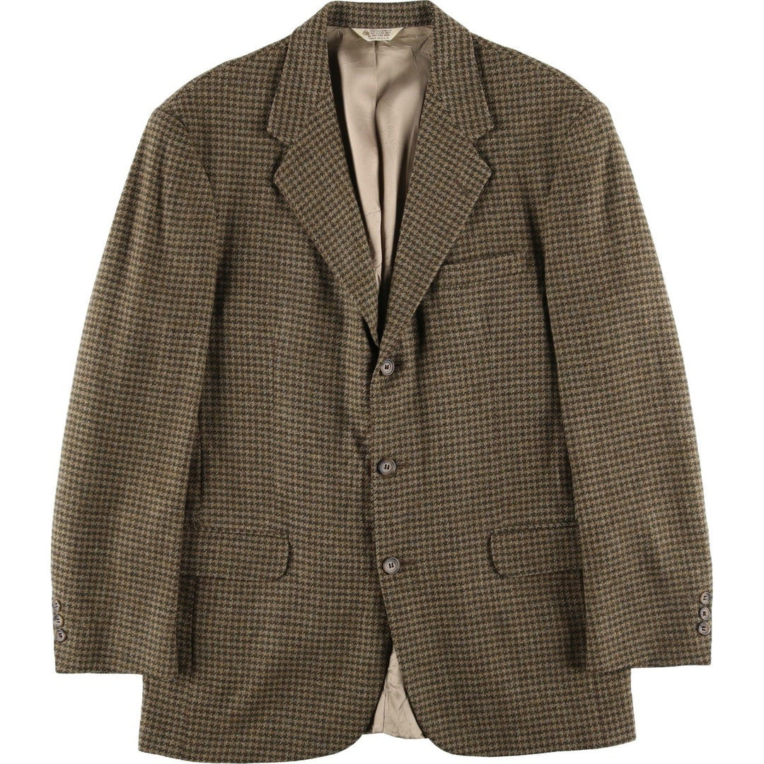 BRITCHES GREAT OUTDOORS Houndstooth Pattern Wool Tailored Jacket, Made in USA, Men's Size L, Vintage wool Khaki type brown Vintage Second Hand