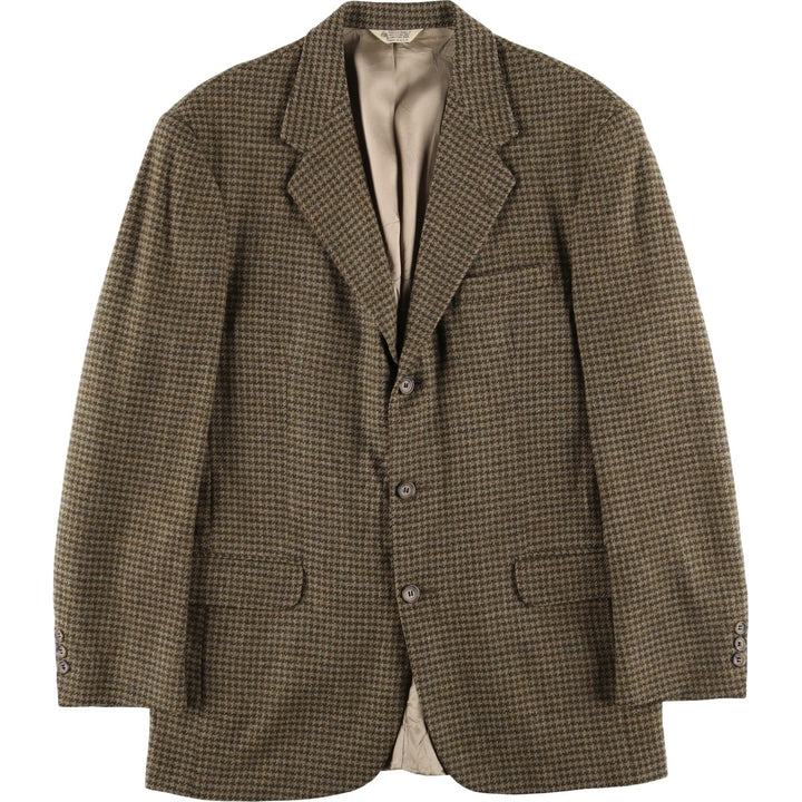 BRITCHES GREAT OUTDOORS Houndstooth Pattern Wool Tailored Jacket, Made in USA, Men's Size L, Vintage wool Khaki type brown Vintage Second Hand