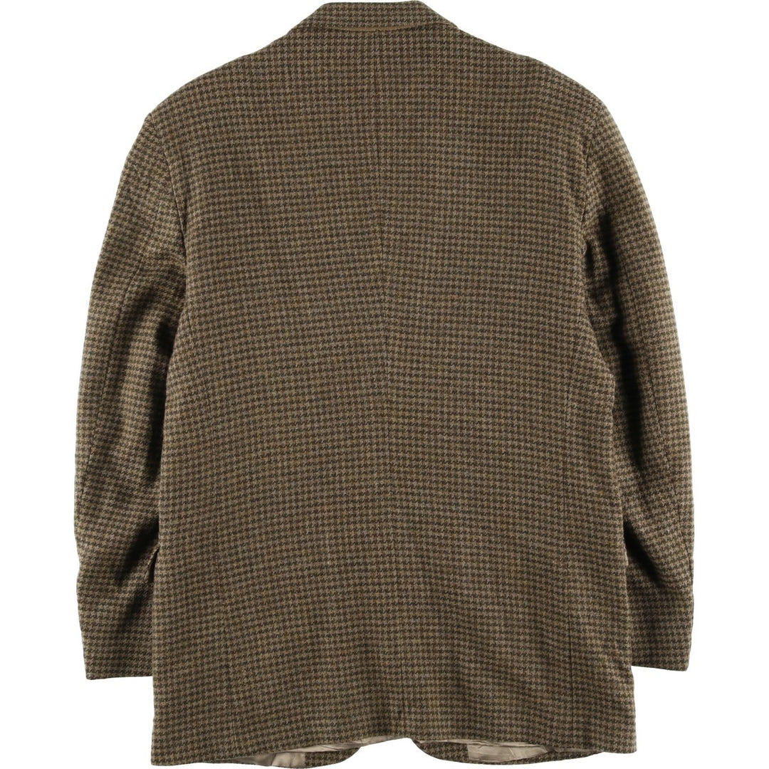 BRITCHES GREAT OUTDOORS Houndstooth Pattern Wool Tailored Jacket, Made in USA, Men's Size L, Vintage wool Khaki type brown Vintage Second Hand