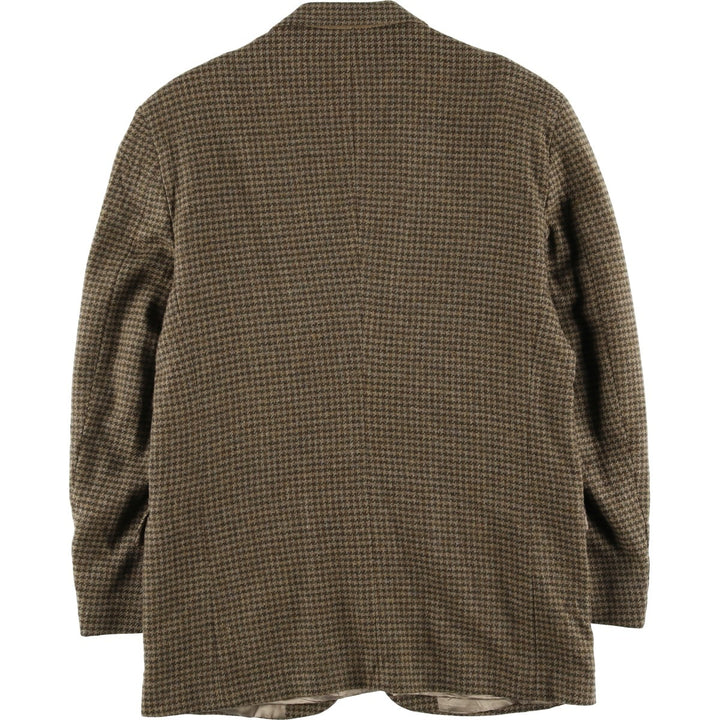 BRITCHES GREAT OUTDOORS Houndstooth Pattern Wool Tailored Jacket, Made in USA, Men's Size L, Vintage wool Khaki type brown Vintage Second Hand