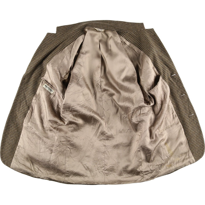 BRITCHES GREAT OUTDOORS Houndstooth Pattern Wool Tailored Jacket, Made in USA, Men's Size L, Vintage wool Khaki type brown Vintage Second Hand