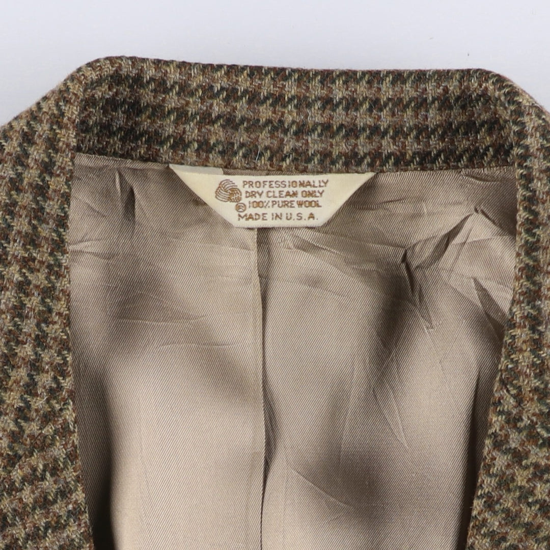 BRITCHES GREAT OUTDOORS Houndstooth Pattern Wool Tailored Jacket, Made in USA, Men's Size L, Vintage wool Khaki type brown Vintage Second Hand