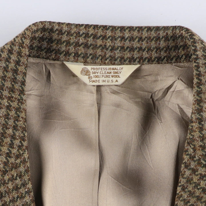 BRITCHES GREAT OUTDOORS Houndstooth Pattern Wool Tailored Jacket, Made in USA, Men's Size L, Vintage wool Khaki type brown Vintage Second Hand