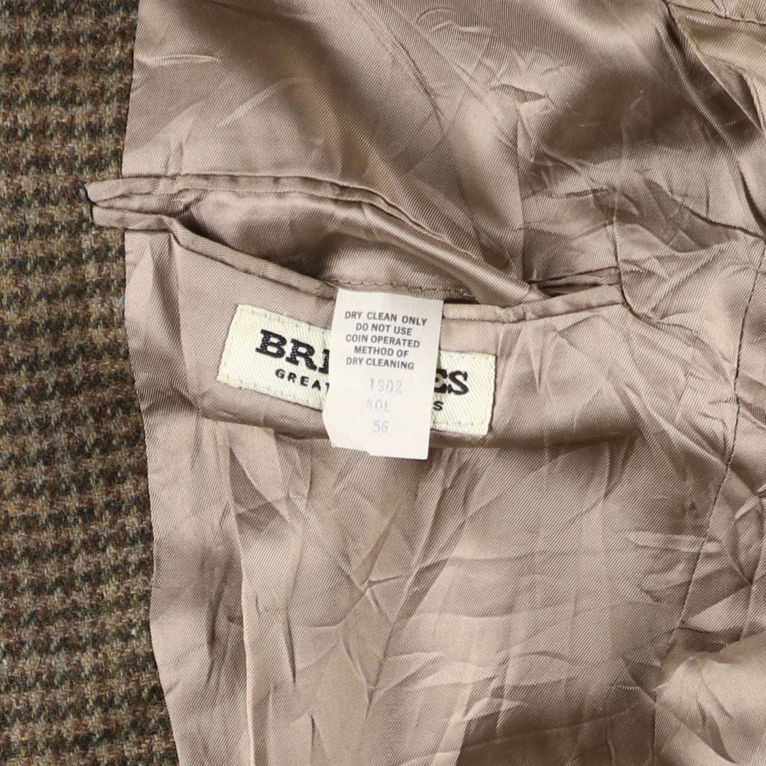 BRITCHES GREAT OUTDOORS Houndstooth Pattern Wool Tailored Jacket, Made in USA, Men's Size L, Vintage wool Khaki type brown Vintage Second Hand
