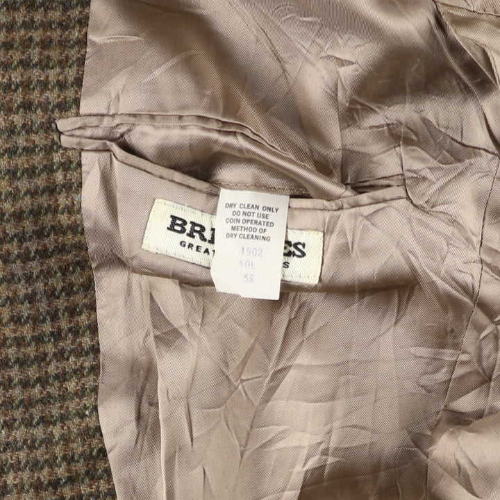 BRITCHES GREAT OUTDOORS Houndstooth Pattern Wool Tailored Jacket, Made in USA, Men's Size L, Vintage wool Khaki type brown Vintage Second Hand