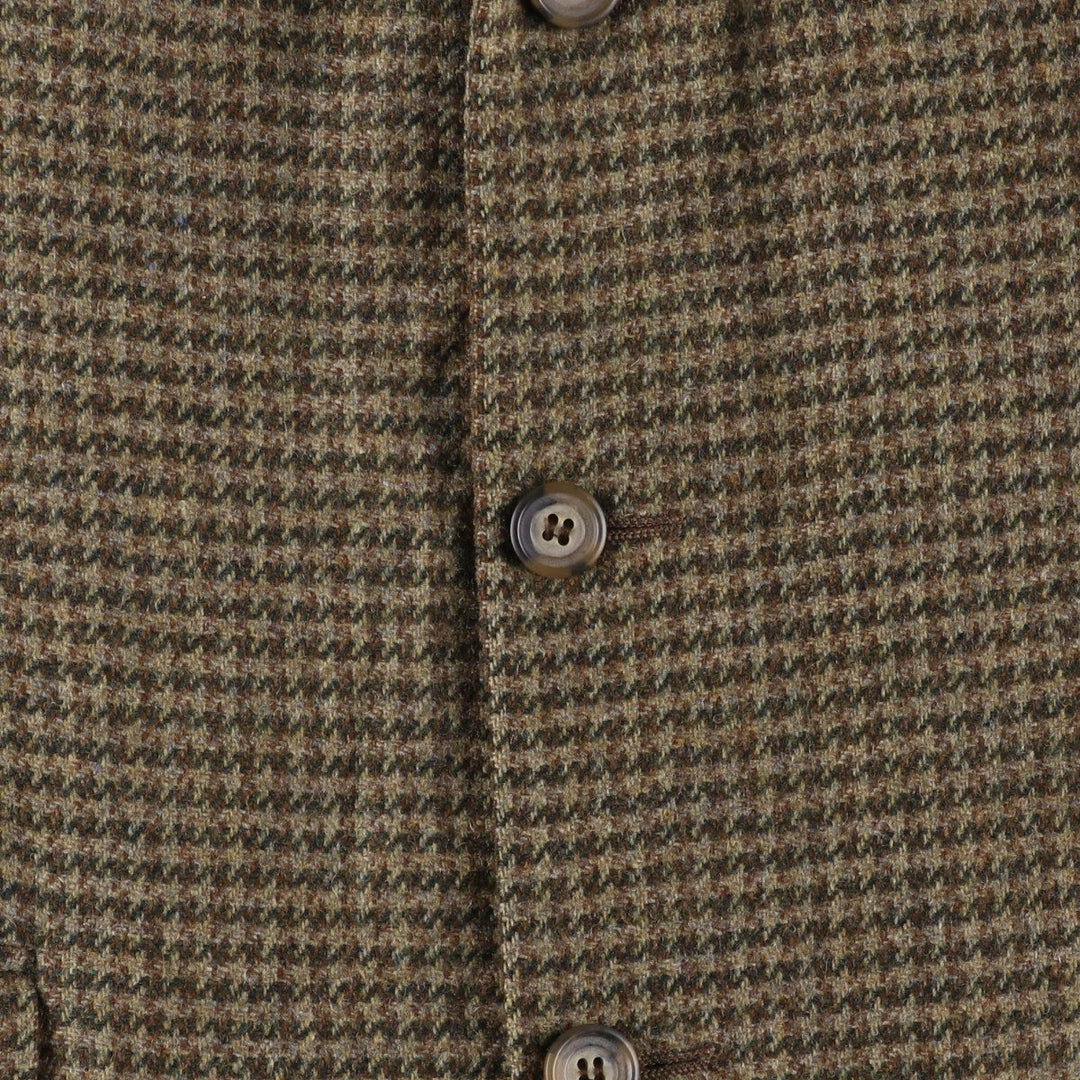 BRITCHES GREAT OUTDOORS Houndstooth Pattern Wool Tailored Jacket, Made in USA, Men's Size L, Vintage wool Khaki type brown Vintage Second Hand
