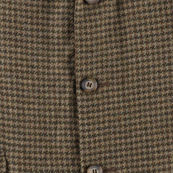 BRITCHES GREAT OUTDOORS Houndstooth Pattern Wool Tailored Jacket, Made in USA, Men's Size L, Vintage wool Khaki type brown Vintage Second Hand