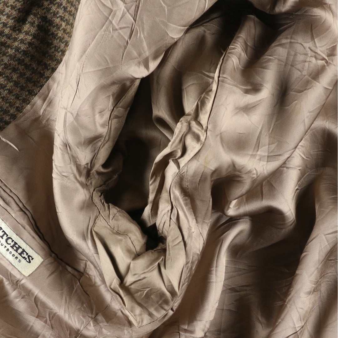 BRITCHES GREAT OUTDOORS Houndstooth Pattern Wool Tailored Jacket, Made in USA, Men's Size L, Vintage wool Khaki type brown Vintage Second Hand