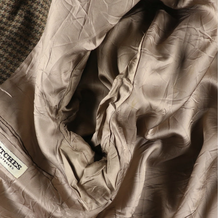 BRITCHES GREAT OUTDOORS Houndstooth Pattern Wool Tailored Jacket, Made in USA, Men's Size L, Vintage wool Khaki type brown Vintage Second Hand