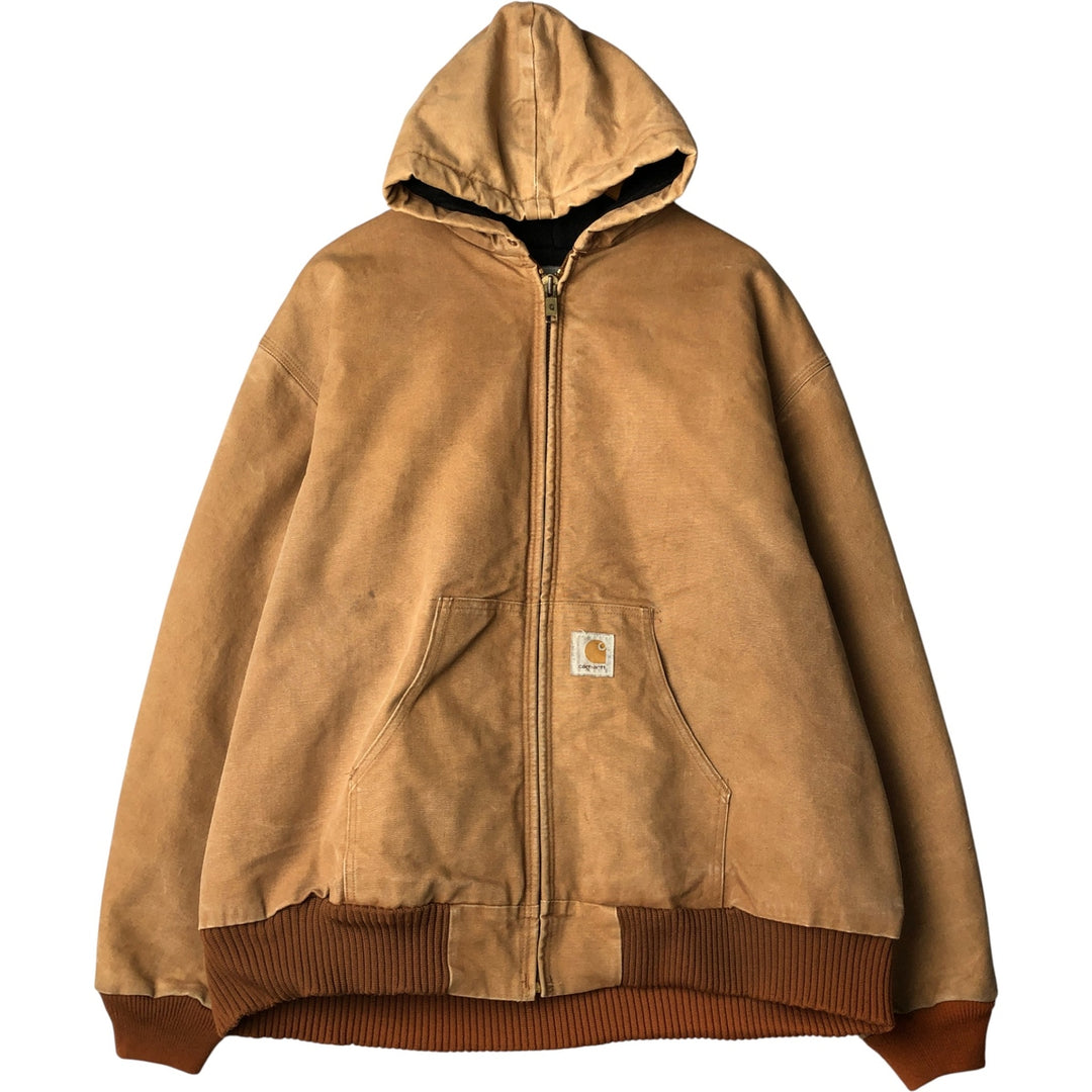 Oversized Carhartt Active Jacket, Padded Duck Full-Zip Hoodie, Made in USA, Men's XXXL cotton ocher yellow type Vintage Second Hand