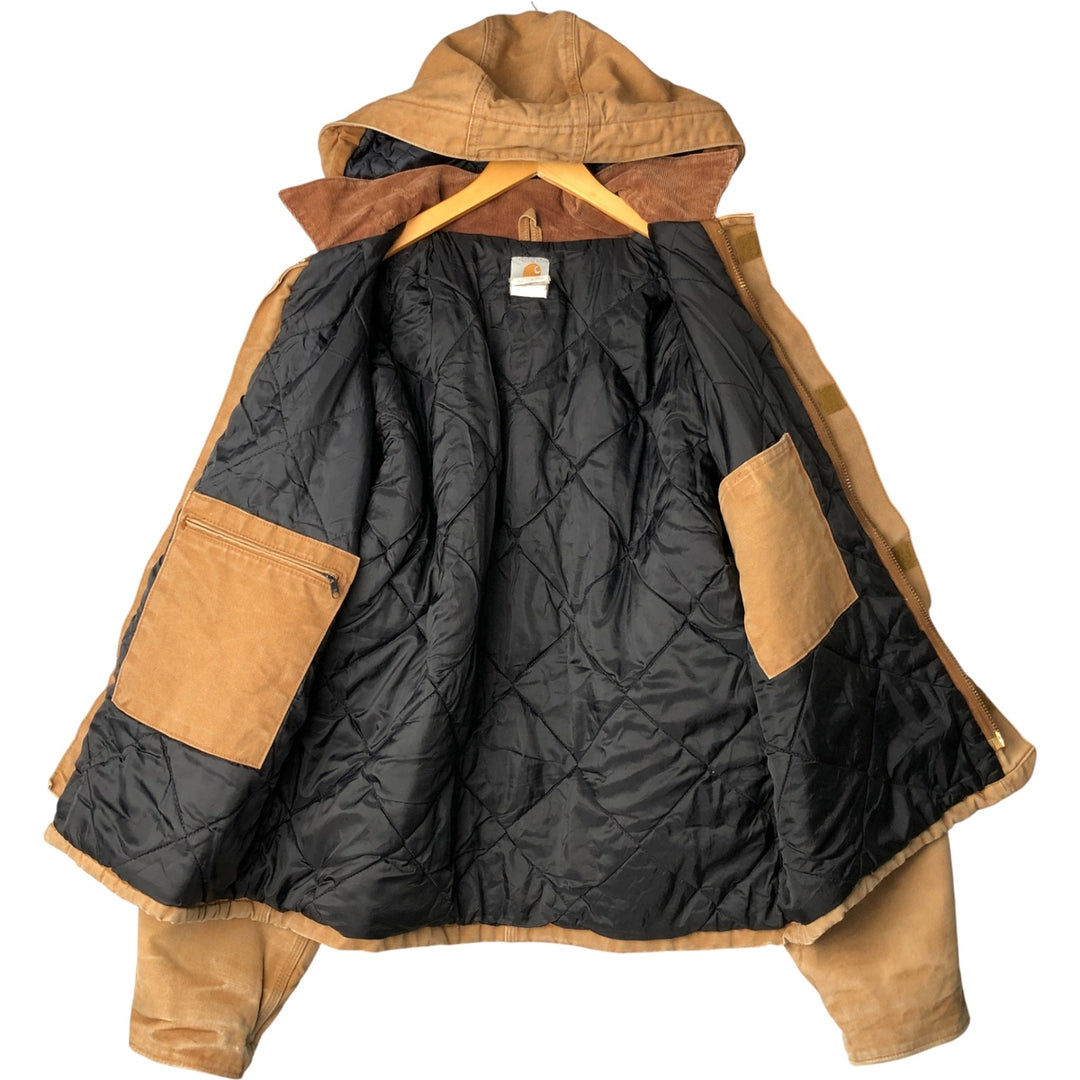 2000'S Carhartt Traditional Jacket, Hooded, Padded, Duck Down Full-Zip Hoodie, Men's XXL cotton ocher yellow type Vintage Second Hand