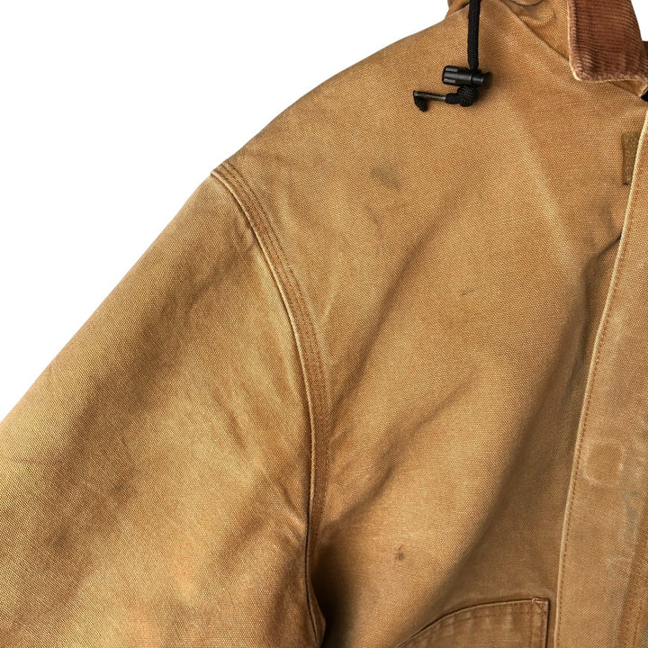 2000'S Carhartt Traditional Jacket, Hooded, Padded, Duck Down Full-Zip Hoodie, Men's XXL cotton ocher yellow type Vintage Second Hand