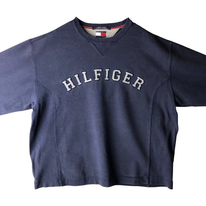 Vintage 90'S Tommy Hilfiger logo sweatshirt, size L, men's cotton navy blue type Vintage Second Hand