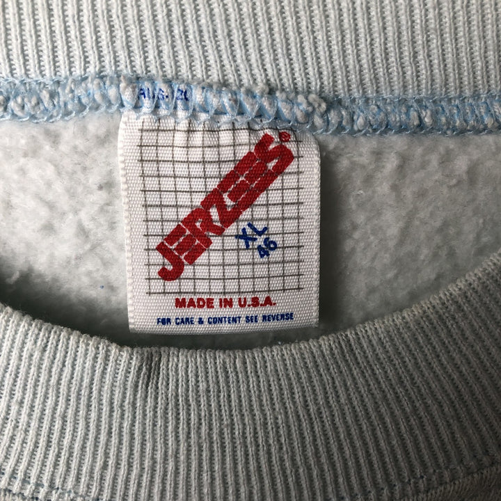 90'S Jerzees Printed Sweatshirt, Made in USA, Men's XL, Vintage cotton Blue type light blue Vintage Second Hand