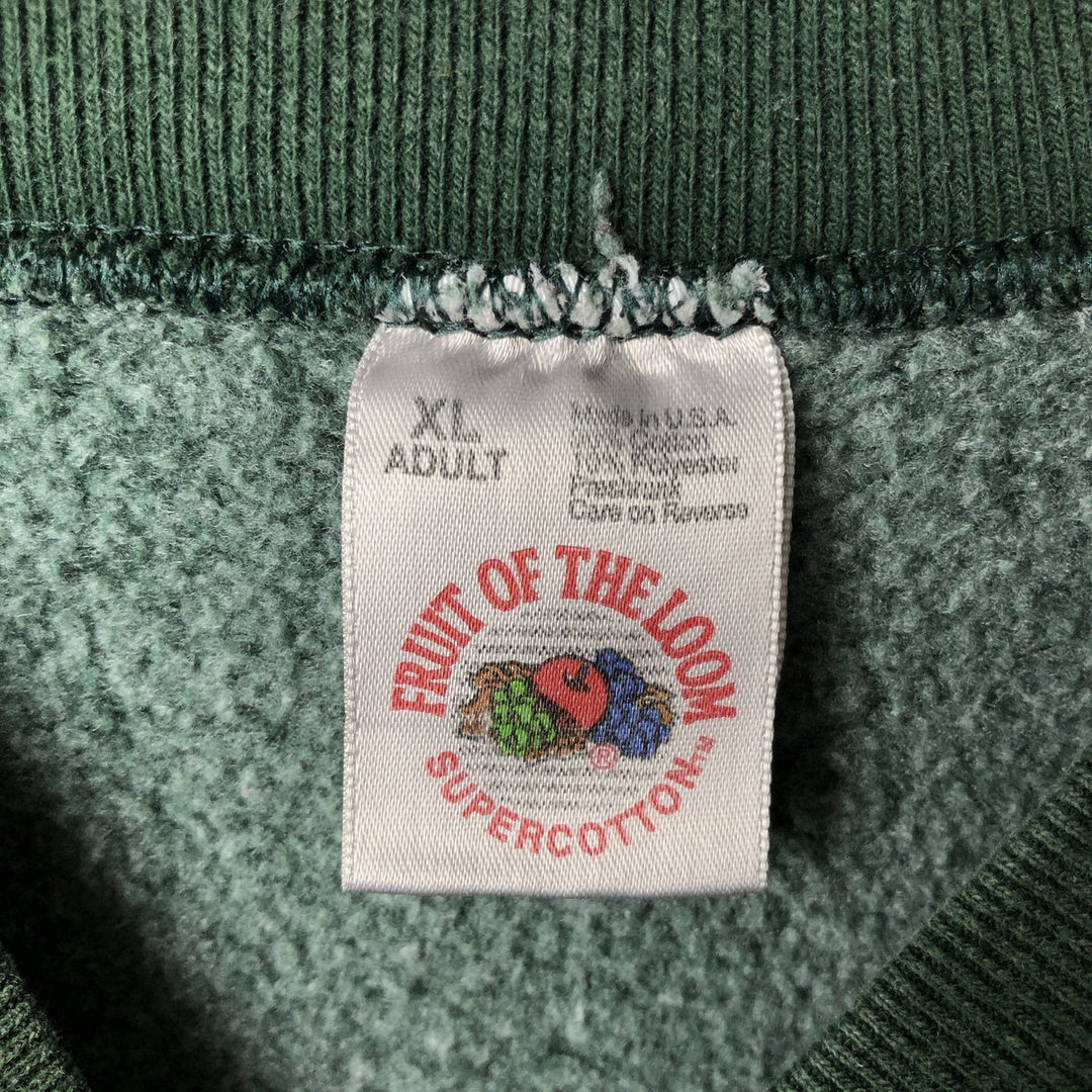 90'S Fruit of the Loom Super Cotton College Sweatshirt, Made in USA, Men's Size XL, Vintage cotton Green type dark green Vintage Second Hand