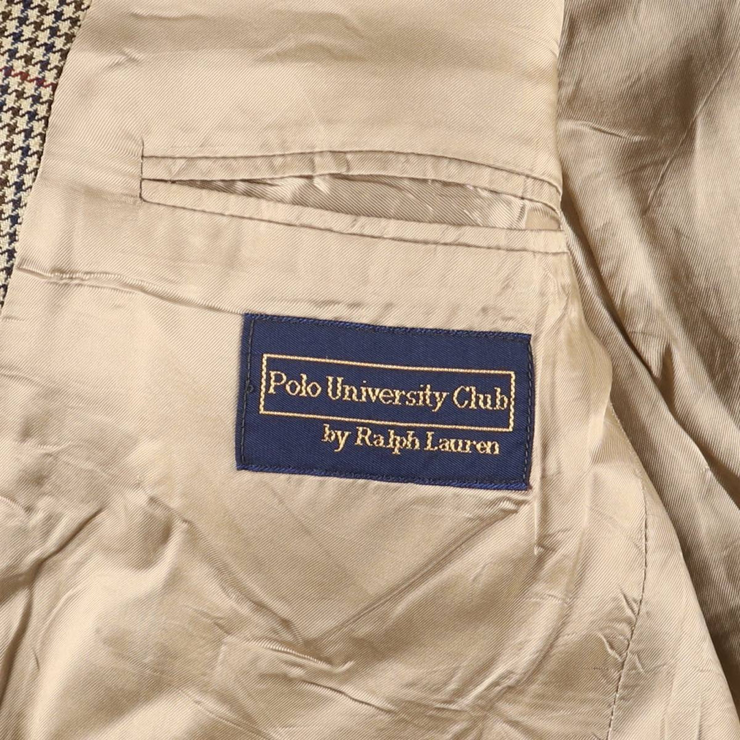 80s-90'S Ralph Lauren POLO UNIVERSITY CLUB Houndstooth Pattern Check Pattern Tailored Jacket, Made in Canada, Men's XL unclear Beige type Vintage Second Hand