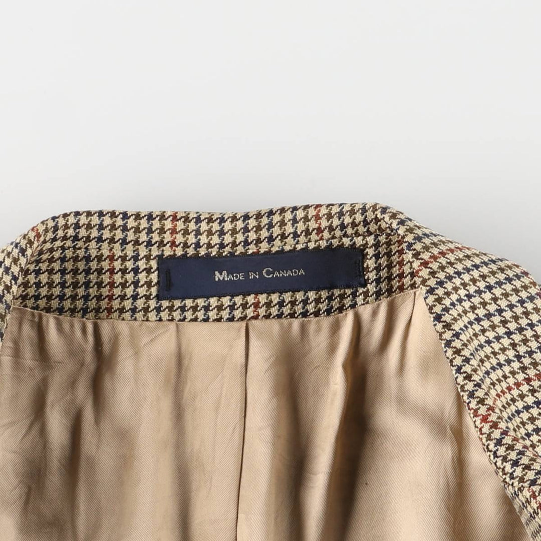 80s-90'S Ralph Lauren POLO UNIVERSITY CLUB Houndstooth Pattern Check Pattern Tailored Jacket, Made in Canada, Men's XL unclear Beige type Vintage Second Hand