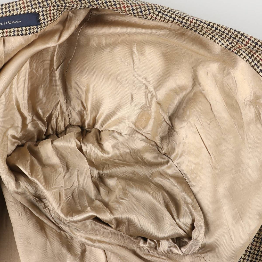 80s-90'S Ralph Lauren POLO UNIVERSITY CLUB Houndstooth Pattern Check Pattern Tailored Jacket, Made in Canada, Men's XL unclear Beige type Vintage Second Hand