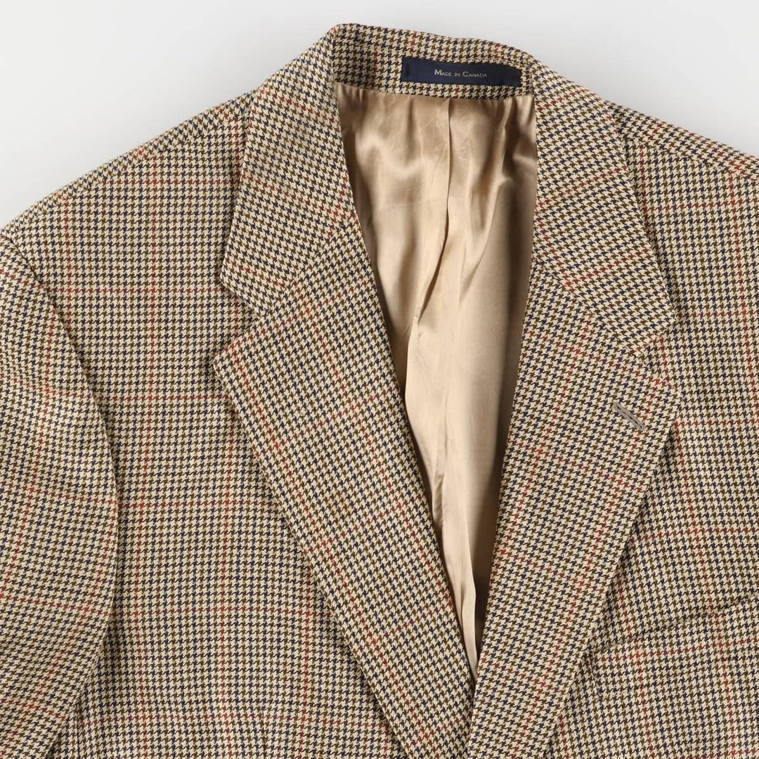 80s-90'S Ralph Lauren POLO UNIVERSITY CLUB Houndstooth Pattern Check Pattern Tailored Jacket, Made in Canada, Men's XL unclear Beige type Vintage Second Hand