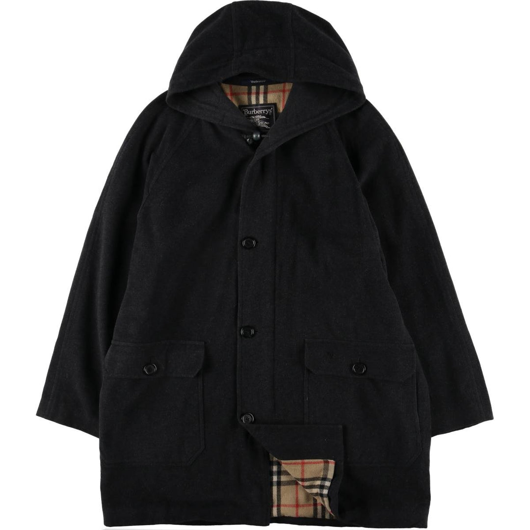 Burberry's Duffle Coat, Men's Size L wool black type Vintage Second Hand