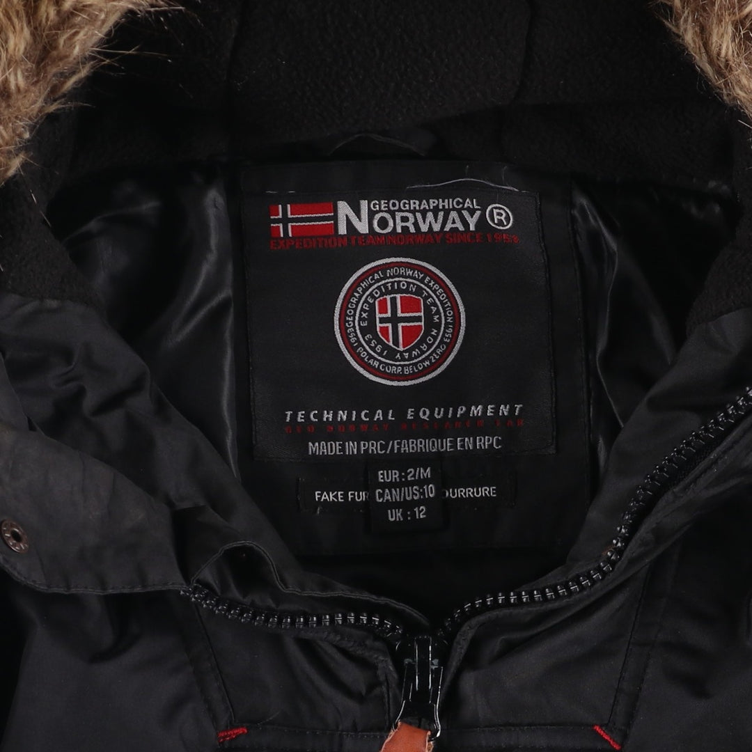 Geographical Norway Flag Pattern Fur-Lined Padded Anorak Parka Puffer Jacket Women's Size Medium polyester black type Vintage Second Hand