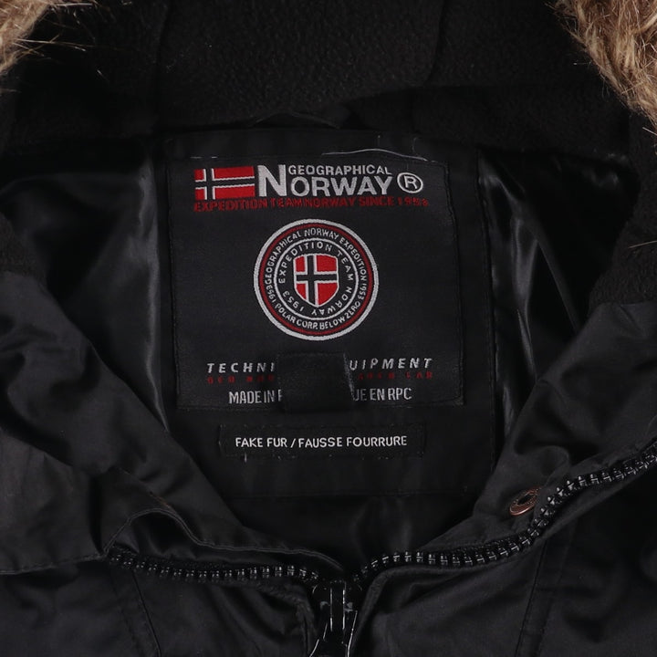 Geographical Norway Flag Pattern Fur-Lined Padded Anorak Parka Puffer Jacket Women's Size Medium polyester black type Vintage Second Hand