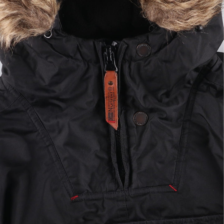 Geographical Norway Flag Pattern Fur-Lined Padded Anorak Parka Puffer Jacket Women's Size Medium polyester black type Vintage Second Hand