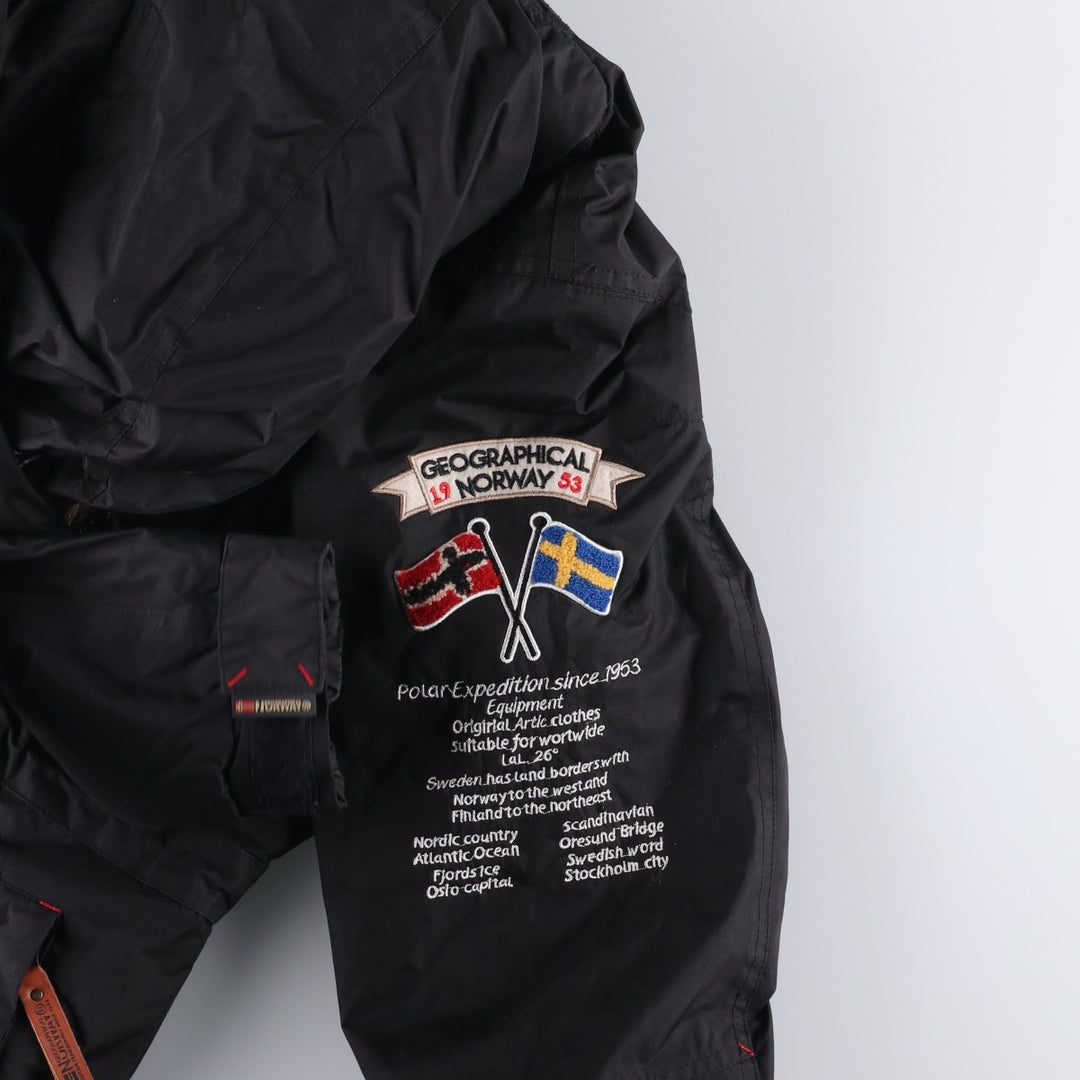 Geographical Norway Flag Pattern Fur-Lined Padded Anorak Parka Puffer Jacket Women's Size Medium polyester black type Vintage Second Hand